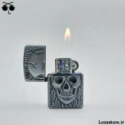 فندک طرح زیپو اسکلتی طلایی و نقره ای