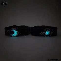 دستبند ست چرم دختر و پسر مدل ماه و خورشید شبتاب