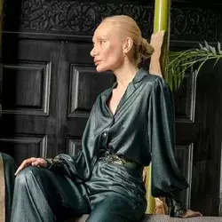 ست بلوز شلوار کریستال رگولار سبز تیره