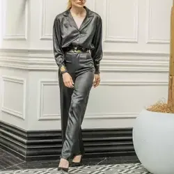 ست بلوز شلوار کریستال رگولار مشکی