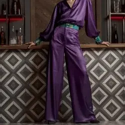 شلوار کریستال رگولار بنفش زنانه