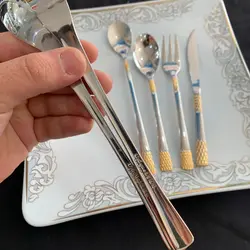 سرویس قاشق چنگال  یونیک اصل آلمان 24 نفره 120 پارچه دو‌رنگ