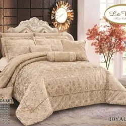 سرویس لحاف روتختی مخمل ژاکارد برند Lavita مدل Royal کد 003 رنگ طلایی 10 تیکه دونفره