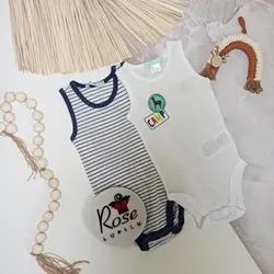 پک دوعددی بادی زیردکمه دار سوزنی سفید و سرمه ای راه راه