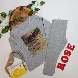 ست بلوز و لگ طوسی پولک برگردان