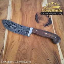 چاقوی سلاخی تیغه دمشقی دسته چوب گردو رادین