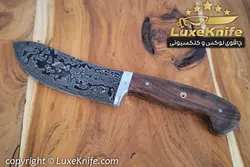 چاقوی سلاخی تیغه دمشقی دسته چوب گردو رادین