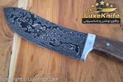 چاقوی سلاخی تیغه دمشقی دسته چوب گردو رادین