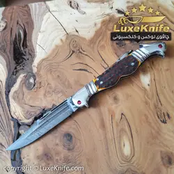 چاقوی جیبی کلکسیونی طرح دو سر طوطی تیغه بادامی دمشقی اصل