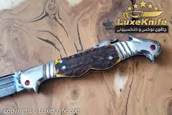 چاقوی جیبی کلکسیونی طرح دو سر طوطی تیغه بادامی دمشقی اصل