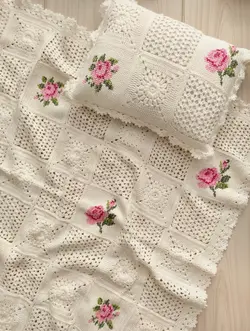 پتو قلاب بافی رز شماره دوزی