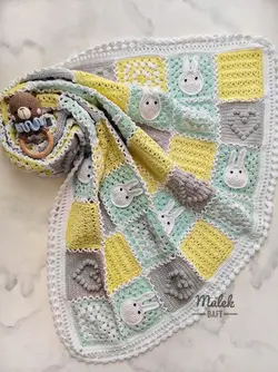 پتو قلاب بافی خرگوش آبی لیمویی 2