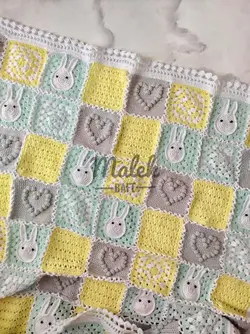 پتو قلاب بافی خرگوش آبی لیمویی 2