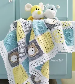 پتو قلاب بافی تدی آبی لیمویی