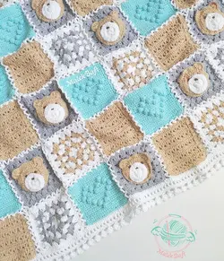 پتو قلاب بافی تدی آبی لیمویی