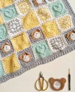 پتو قلاب بافی تدی آبی لیمویی