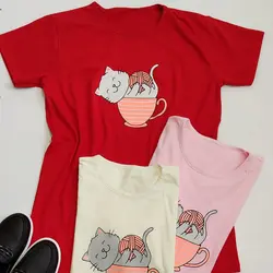 تیشرت چاپ گربه و کاموا 32100369