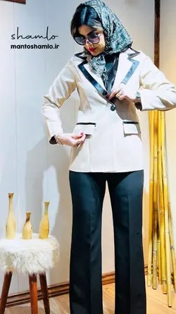 کت شلوار مجلسی سفید و کرمی مناسب شبای عید در مانتو شاملو