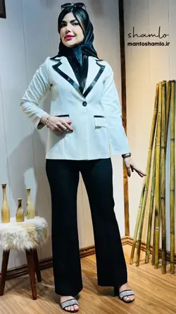 کت شلوار مجلسی سفید و کرمی مناسب شبای عید در مانتو شاملو