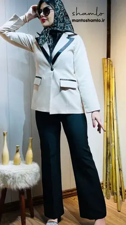 کت شلوار مجلسی سفید و کرمی مناسب شبای عید در مانتو شاملو