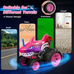 ماشین کنترلی 5 چرخ Shark Monster Truck مدل کوسه صورتی Crazon مقیاس 1:14