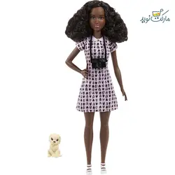 عروسک باربی مدل عکاس مو مشکی متل با فیگور سگ