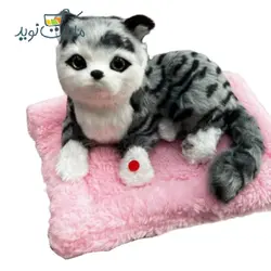 عروسک گربه نشسته چراغ دار رنگ طوسی