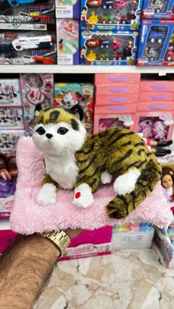 عروسک گربه نشسته چراغ دار رنگ زرد