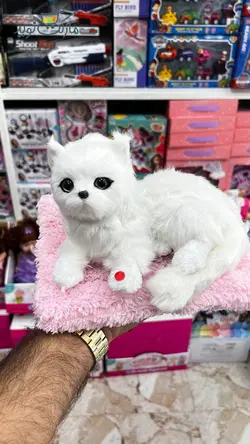 عروسک گربه نشسته چراغ دار رنگ سفید