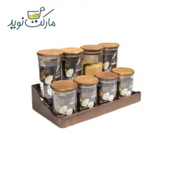 جا ادویه ای 8 پارچه چوبی با استند کوتاه