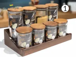 جا ادویه ای 8 پارچه چوبی با استند کوتاه