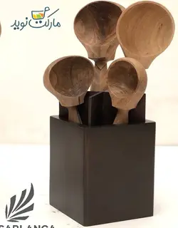 جای قاشق و چنگال چوبی رومیزی مستطیل با ملاقه چوبی