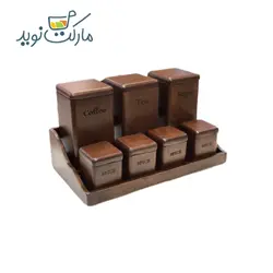 جا ادویه ای 7 پارچه چوبی با استند پله ای