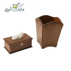 ست سطل آشغال و دستمال کاغذی چوبی درب دار