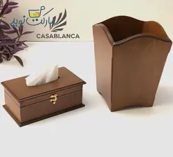 ست سطل آشغال و دستمال کاغذی چوبی درب دار