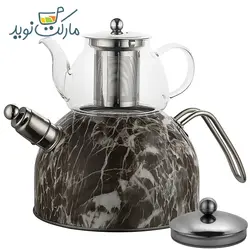 کتری و قوری استیل طرح سنگ VERDA رنگ قهوه ای