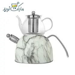 کتری و قوری استیل طرح سنگ VERDA رنگ سفید