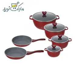 سرویس قابلمه 10 پارچه عروس مدل کلاسیک خطی قرمز