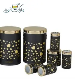 ست آشپزخانه 10 پارچه طرح دل آرا مشکی طلایی