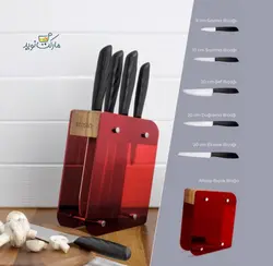 ست چاقو آشپزخانه امسان مدل Kumsal رنگ قرمز  استندی