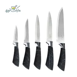 ست چاقو آشپزخانه کاراجا مدل Marble رنگ مشکی استندی