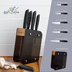 ست چاقو آشپزخانه امسان مدل Kumsal رنگ مشکی استندی