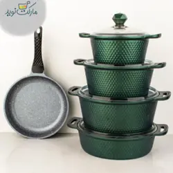 سرویس قابلمه 9 پارچه تفلون چدن مدل دایکست رنگ سبز