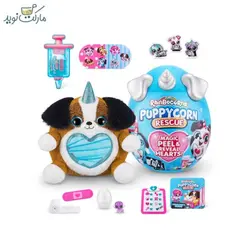 عروسک رینبوکورنز سورپرایزی با شاخ و گوش نقره‌ای سری Puppycorn Rescue
