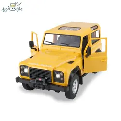 ماشین کنترلی راستار لندرور Defender زرد با تریلر مقیاس ۱:۱۴