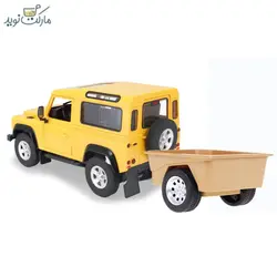 ماشین کنترلی راستار لندرور Defender زرد با تریلر مقیاس ۱:۱۴