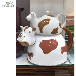 کتری قوری طرح گاو قهوه ای