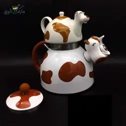 کتری قوری طرح گاو قهوه ای