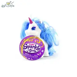 عروسک یونیکورن اسپارکل سفید با مو آبی
