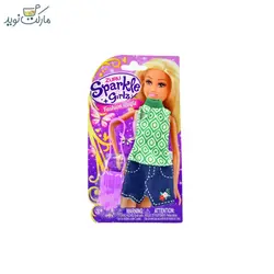 عروسک اسپارکل ۲۶ سانتی با تاپ سبز دامن جین
